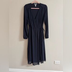 H&M Blue Wrap Dress with Bishop Sleeves and V-Neck